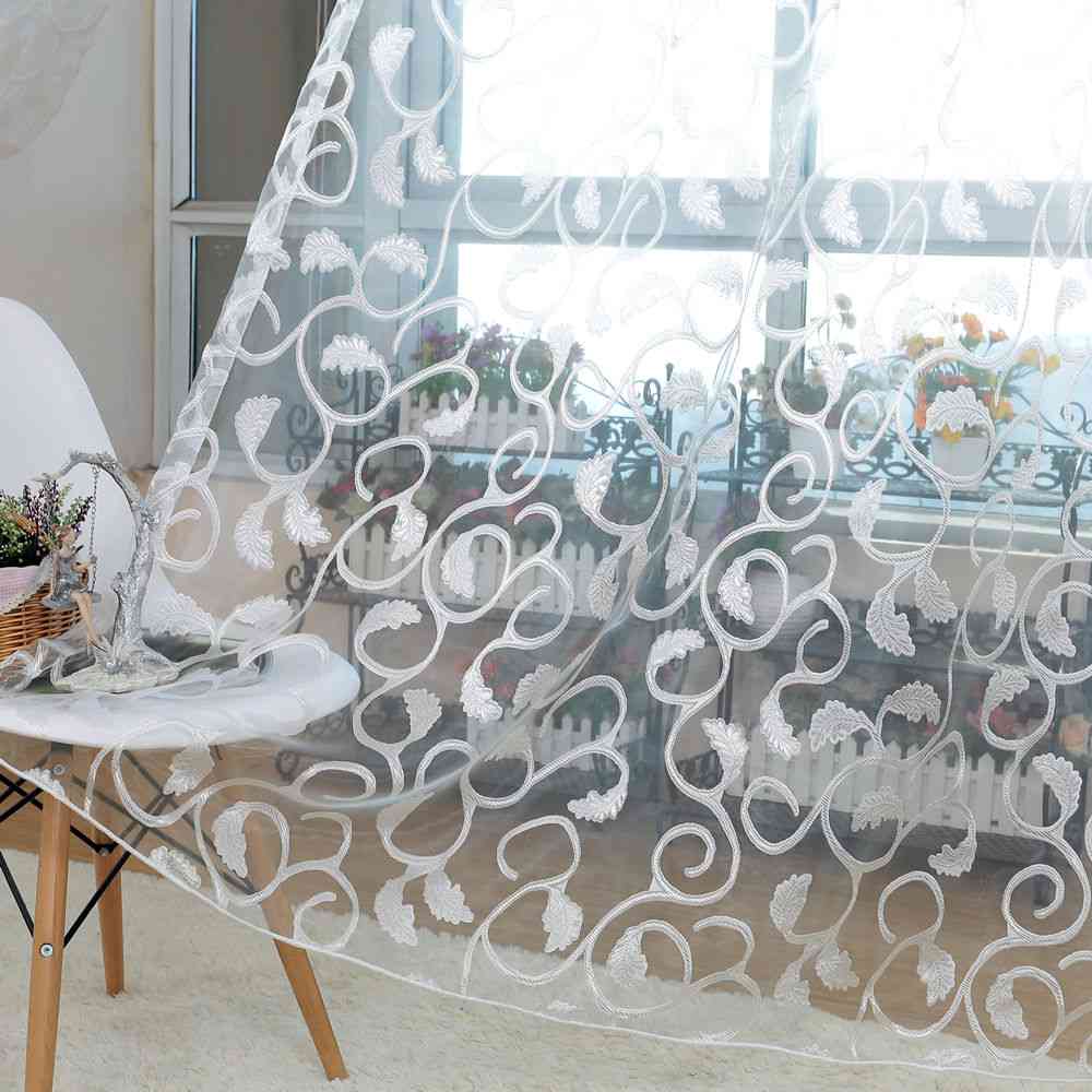 American Style Jacquard Floral Design Tulle Fabric Window Curtain