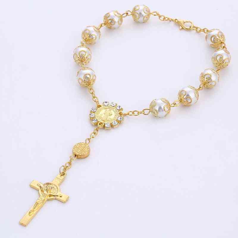 Joyería religiosa religiosa cruz católica rosario pulsera