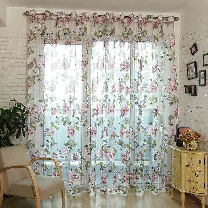 Floral Print Modern See Through Window Curtains For Kitchen, Bathroom, Door Partition