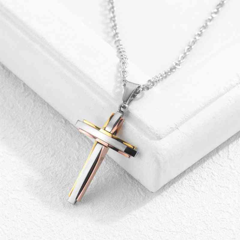Men And Women Necklace, Titanium Steel Cross Pendant Christian