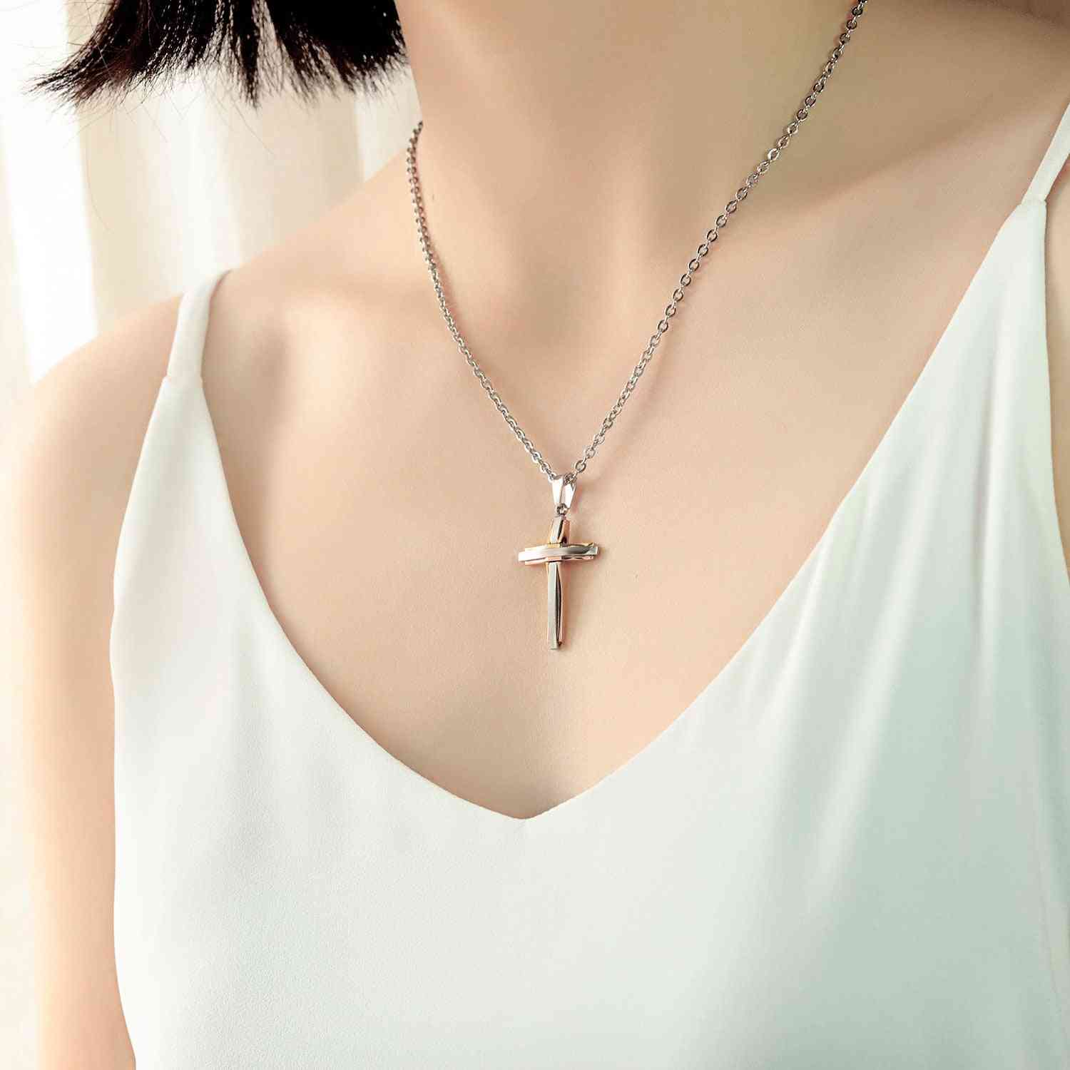 Men And Women Necklace, Titanium Steel Cross Pendant Christian