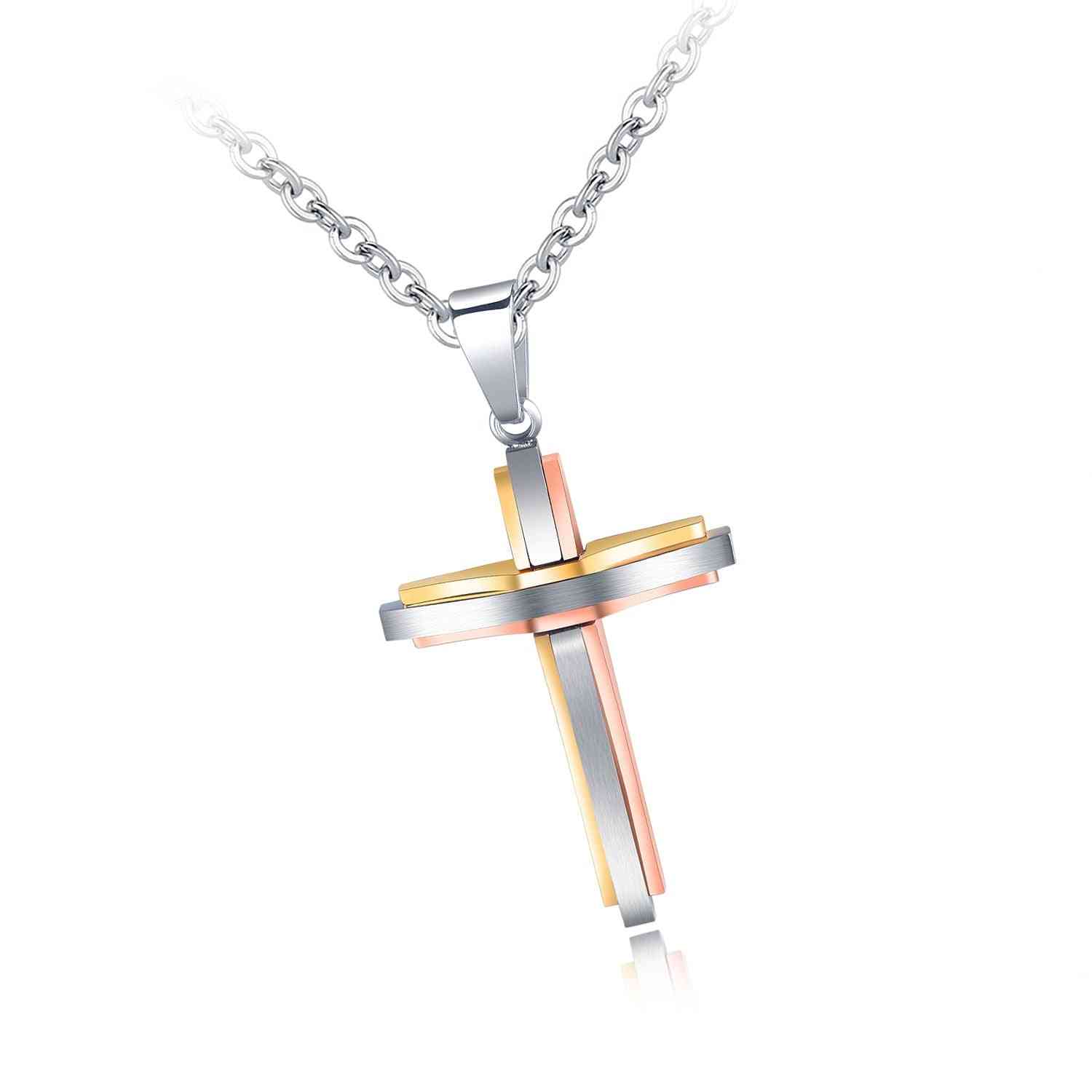 Colar masculino e feminino, pendente cristão em cruz de aço titânio