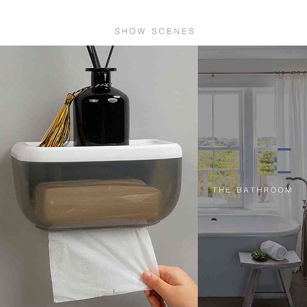 Vægmonteret badeværelse selvklæbende væv dispenser vævskasse til papirhåndklæder telefon væv opbevaringsboks skuffe badeværelse
