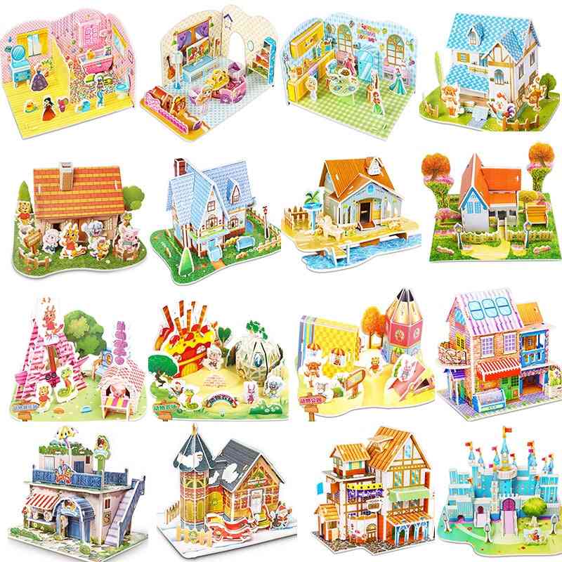 Castillo de dibujos animados jardín princesa muebles casa de muñecas - rompecabezas 3d juguetes educativos para niños