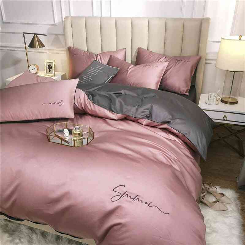 Egyptian Solid Color Embroidery Long-staple Cotton Bedding Set
