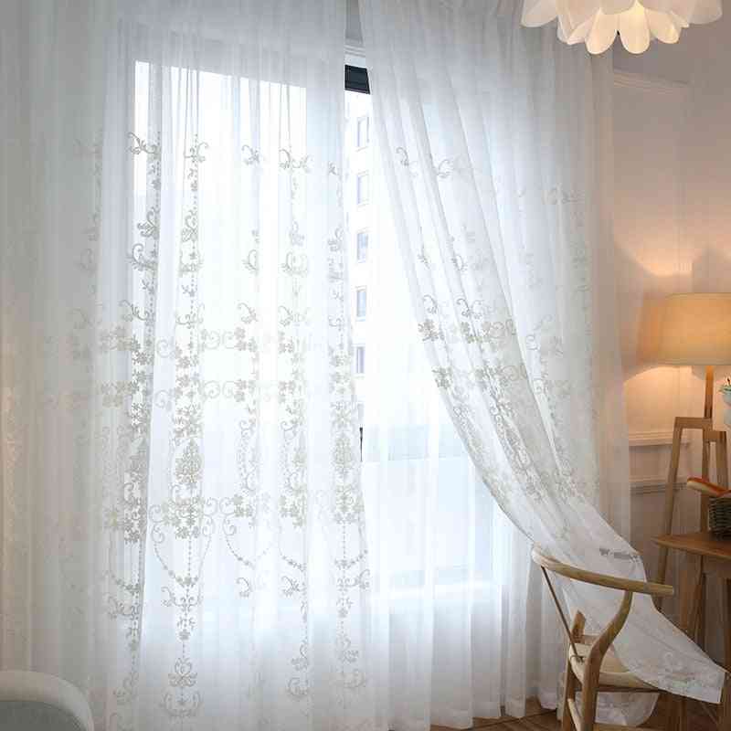 High-grade Home Decor White Embroidery Flower Screens European Style Voile Tulle Sheer Curtain