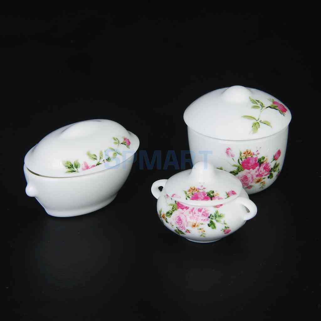 Miniature Casserole Pot Bowl Lid With Floral Pattern