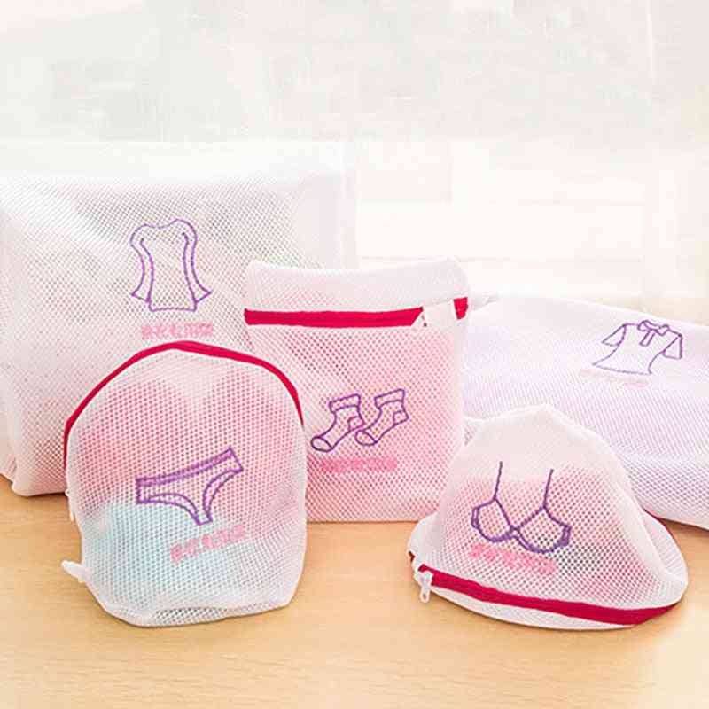 Foldable Delicates Zippered Mesh Laundry Wash Bags - Washing Machine Clothes Protection Net Basket