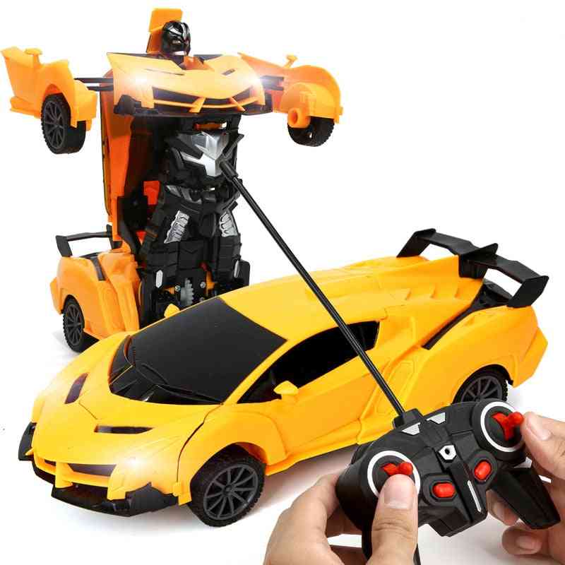2 in 1 rc autolelujen muutosrobotit auto - ajo ajoneuvojen urheiluautot, mallit kauko-ohjattava auto rc lelu - keltainen
