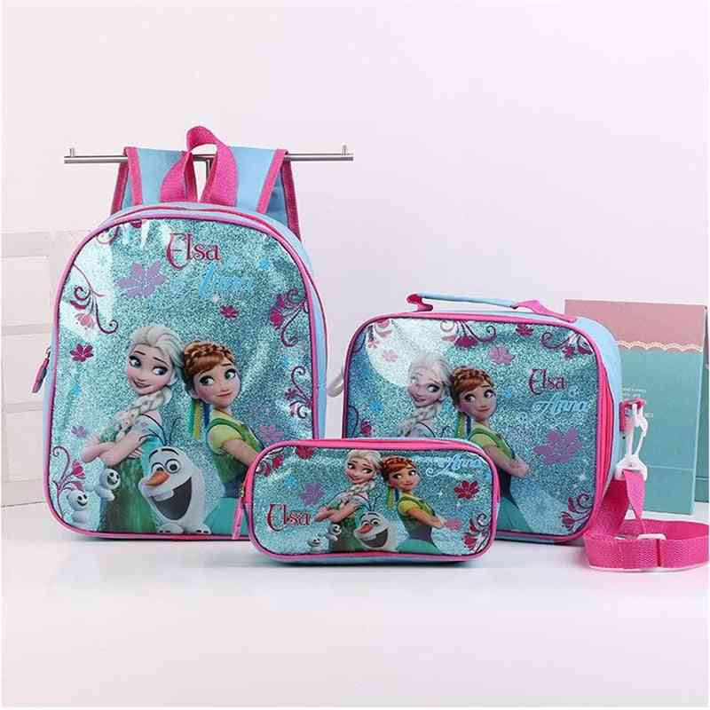 3pcs Princess Disney - Shoulder Backpack Bag , Pencil Cartoon Case , Frozen Handbag Girl / Boy Bag For School