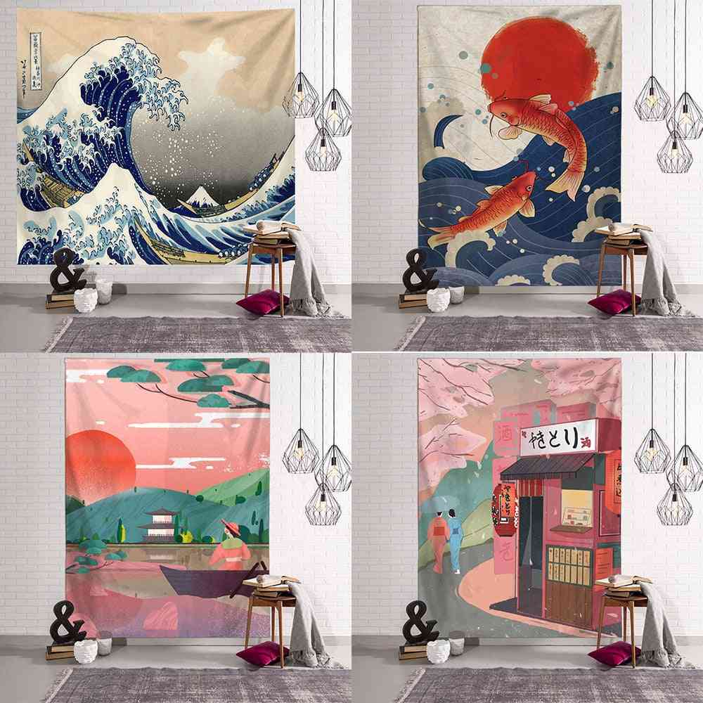 Japanese Scenic Jacquard Style Wall Hanging Tapestry