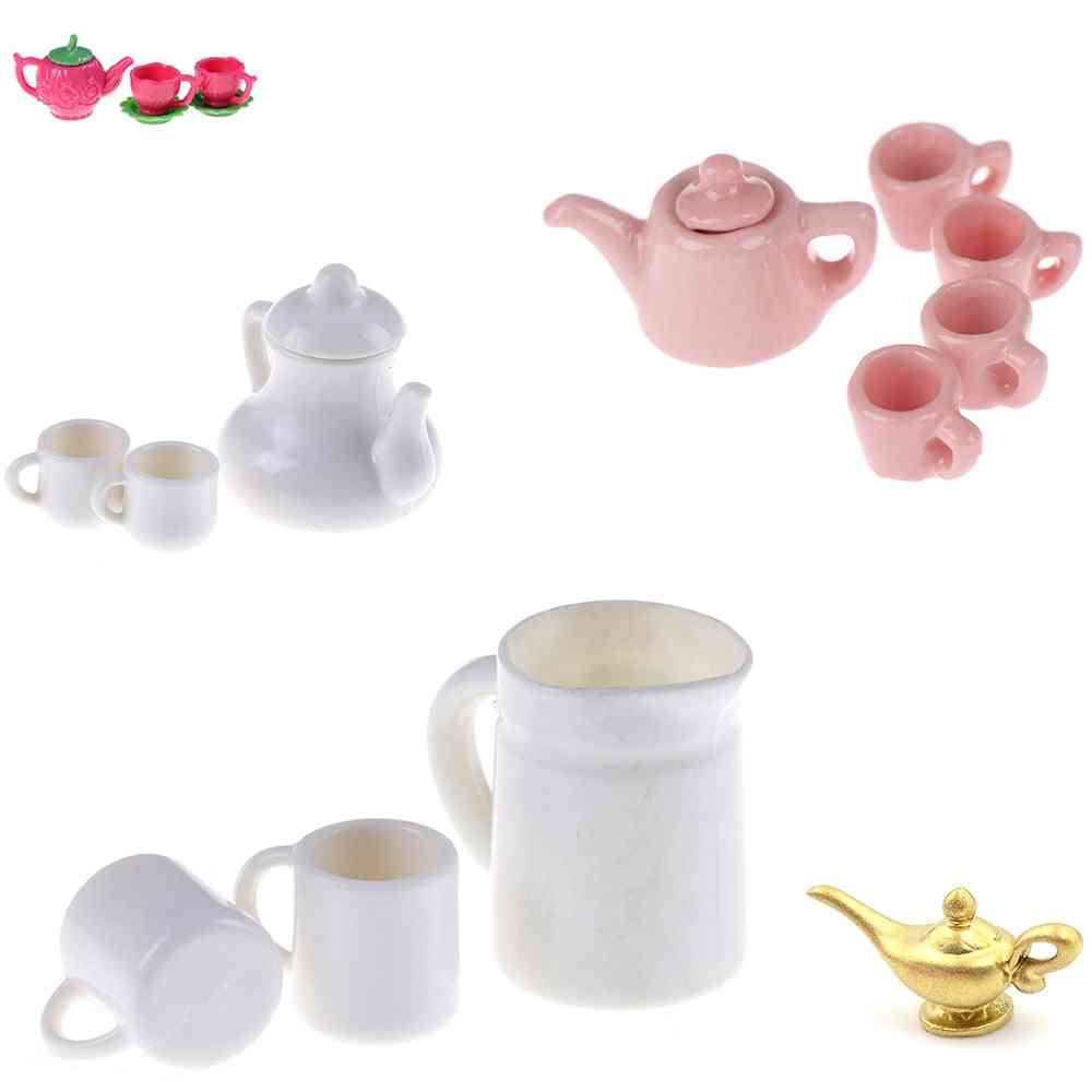 Teekanne Kaffeetassen, Untertasse Tablett Teller, Teekanne Topf - Küche Dekor Puppenhaus Miniatur Weihnachtsgeschenk