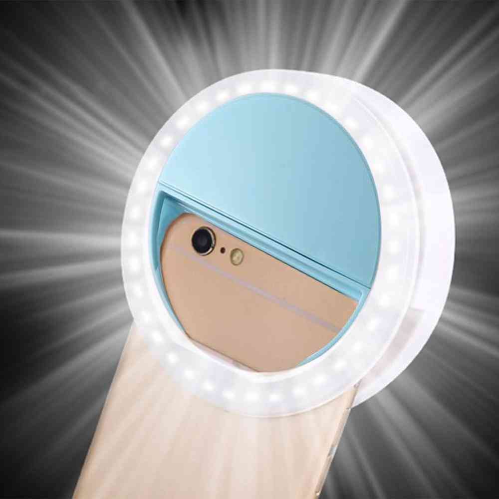 1pc clip de lumière de téléphone portable selfie LED flash automatique pour téléphone portable, smartphone, miroir de maquillage de lampe de poche selfie portable rond - couleur blanche