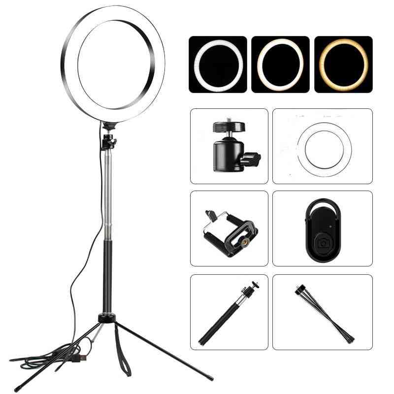 Dimmable Led Light, Usb Selfie Ring With Phone Holder Tripod For Photography
