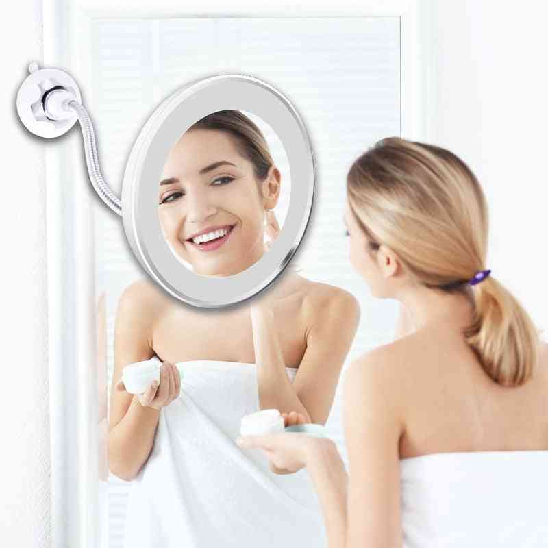Led spejl makeup, oplyste forstørrelsesglas med spejl med lyse makeup badeværelsesspejle - hvid 10x 01
