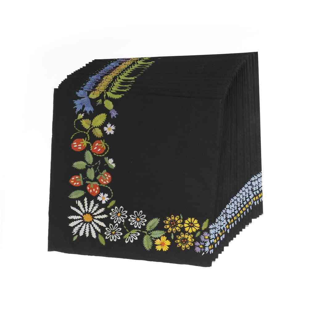 Paper Wedding Napkins Tissue Black Color Print Embroidery, Art Handerchief Decoupage