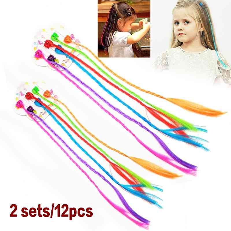 Kids Colorful Nylon Braided Hair Clip On Hair Extensions