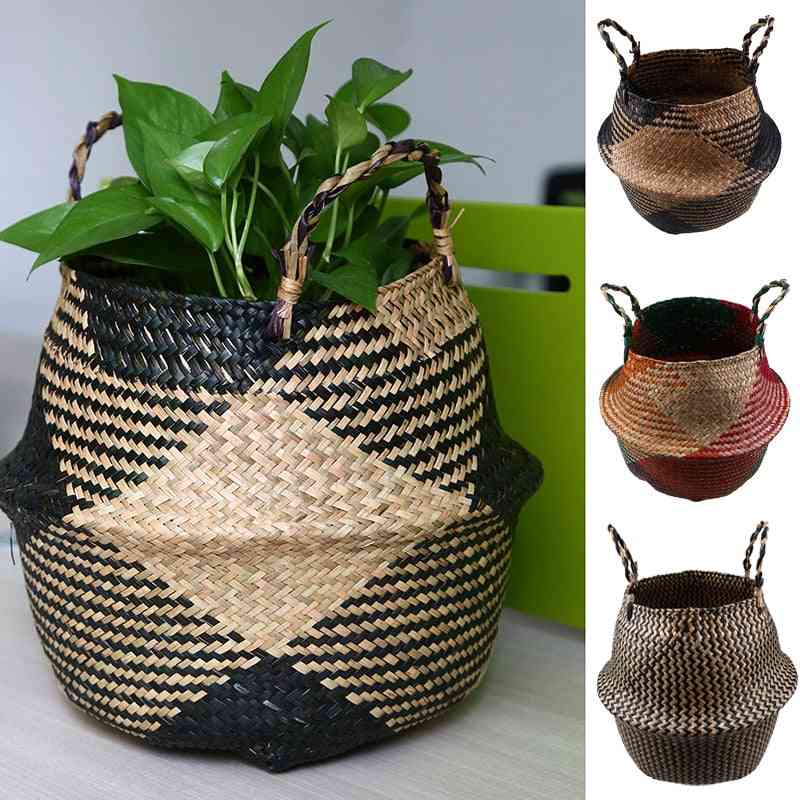 Handmade Rattan Woven Flower Basket - Seagrass Clothing Storage Bucket For Home Decoration