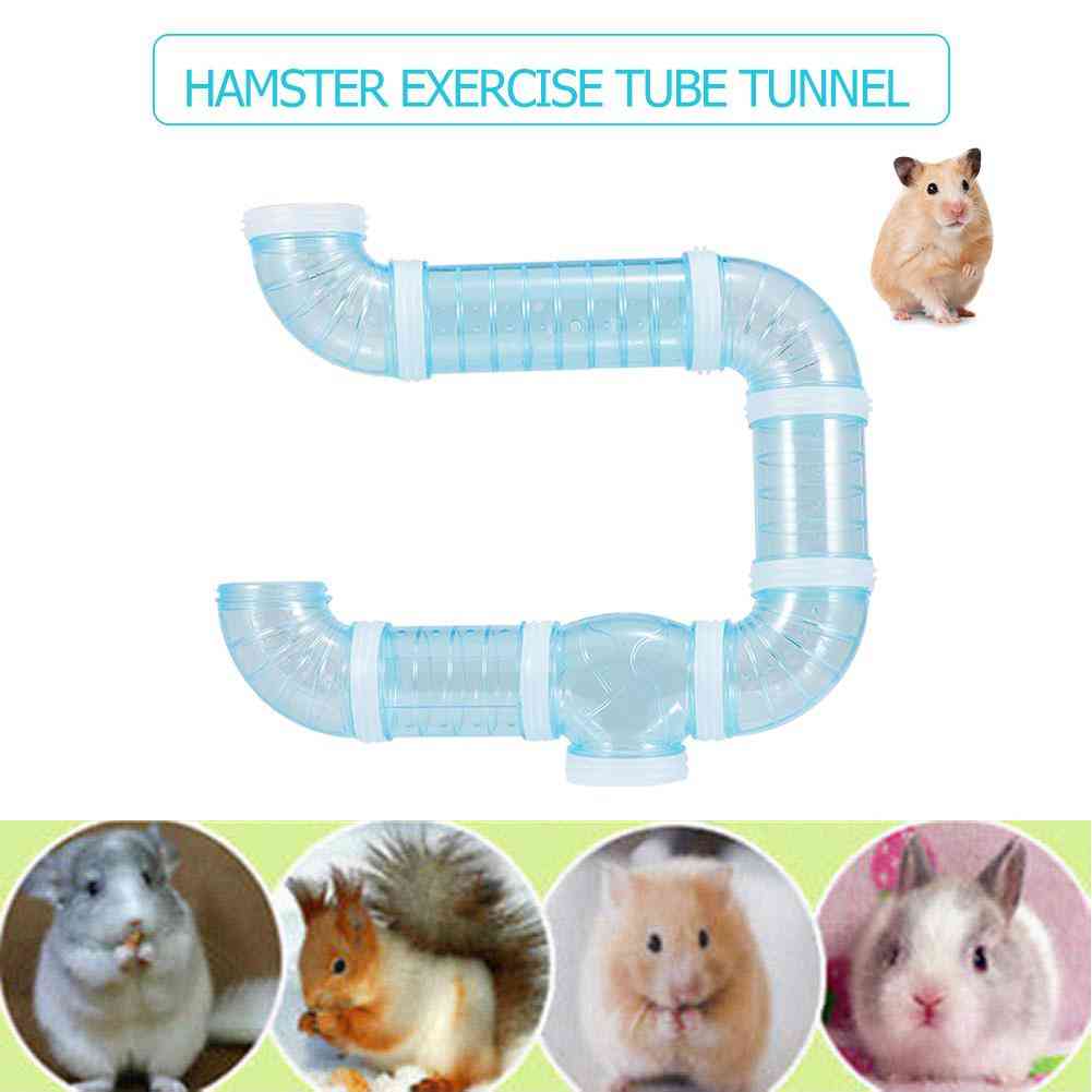 Diy u typ plaströrsledningsrörsträning som spelar anslutna externa tunnelleksaker för små djurhamsterbur - rosa