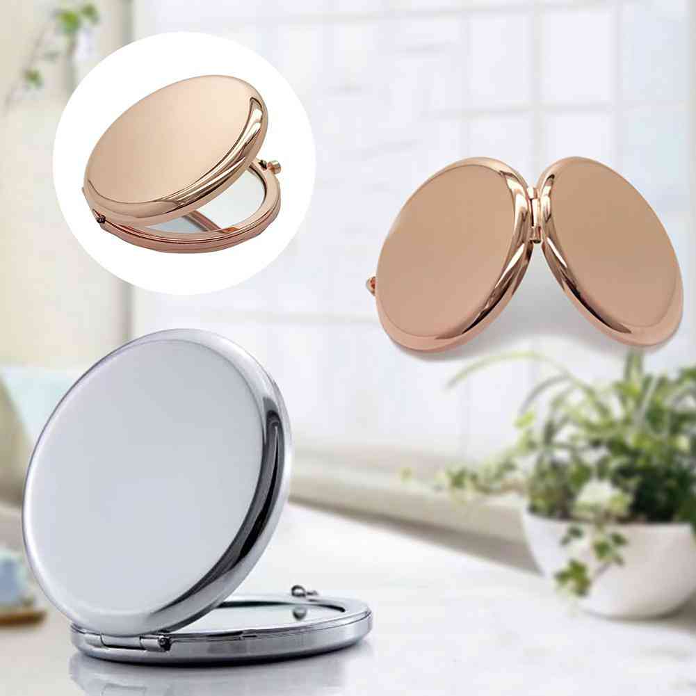 1pc Portable Makeup Mirror -solid Color Metal ,round Case ,double Side ,pop Up Pocket Mirror For Beauty Accessories