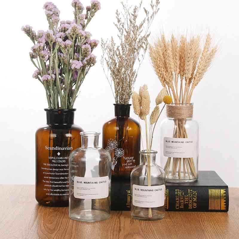 Ins Wind Glass Reagent Vase, Hydroponic Dried Flower Small Vase Living Room Decoration With Rope And Sticker