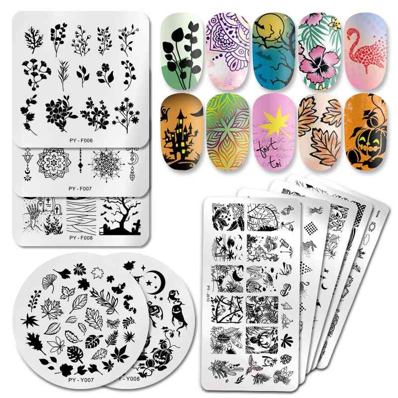 Halloween, Pumpkin, Flowers, Animal, Tropical, Geometry Pattern Nail Stamping Plates Nail Art Image Lace Stamp Templates