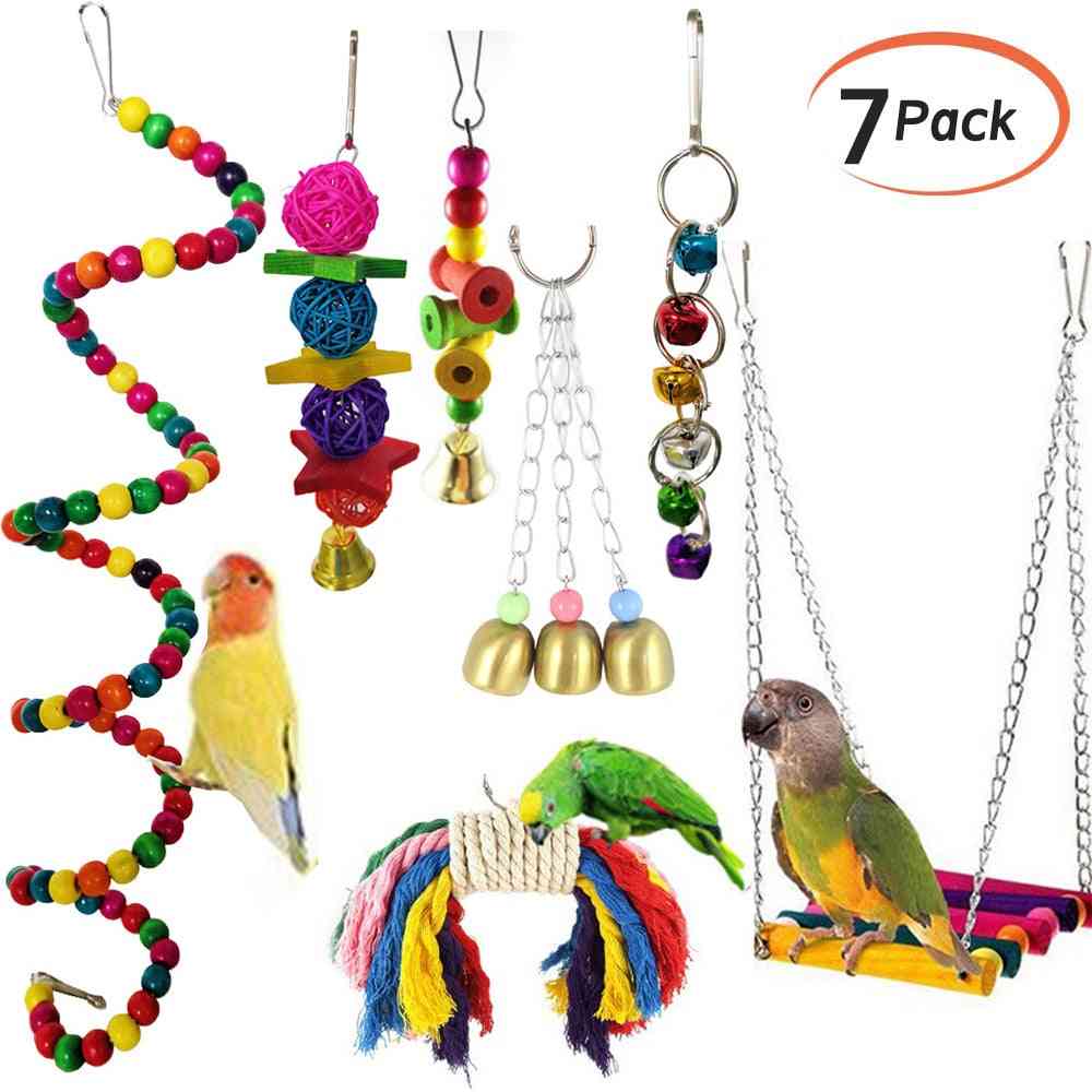 Pet Parrot Hanging Toy, Chewing Bite Rattan Balls, Grass Swing Bell Cage Accessories