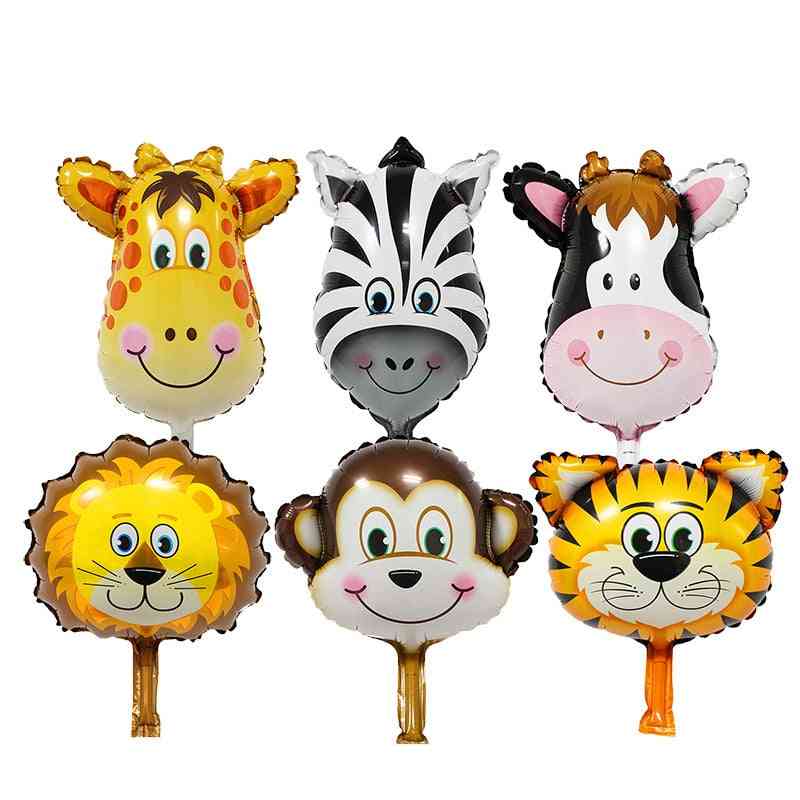 Aluminum Film Cartoon Balloon Mini Animal Head, Lion, Cow, Giraffe, Tiger, Monkey