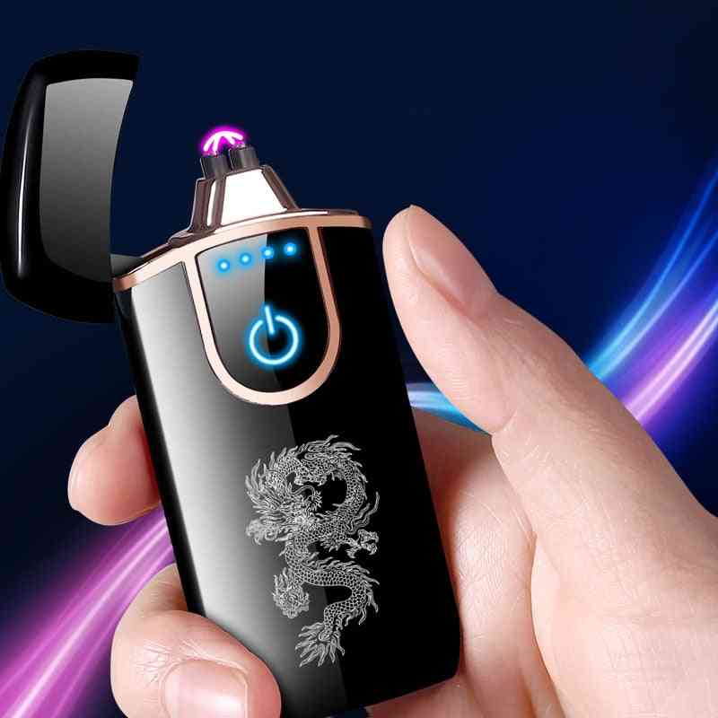 USB-Fingerabdruck Touch Fire elektronisches Plasma Doppelbogenfeuerzeug, winddichtes Metall - beige