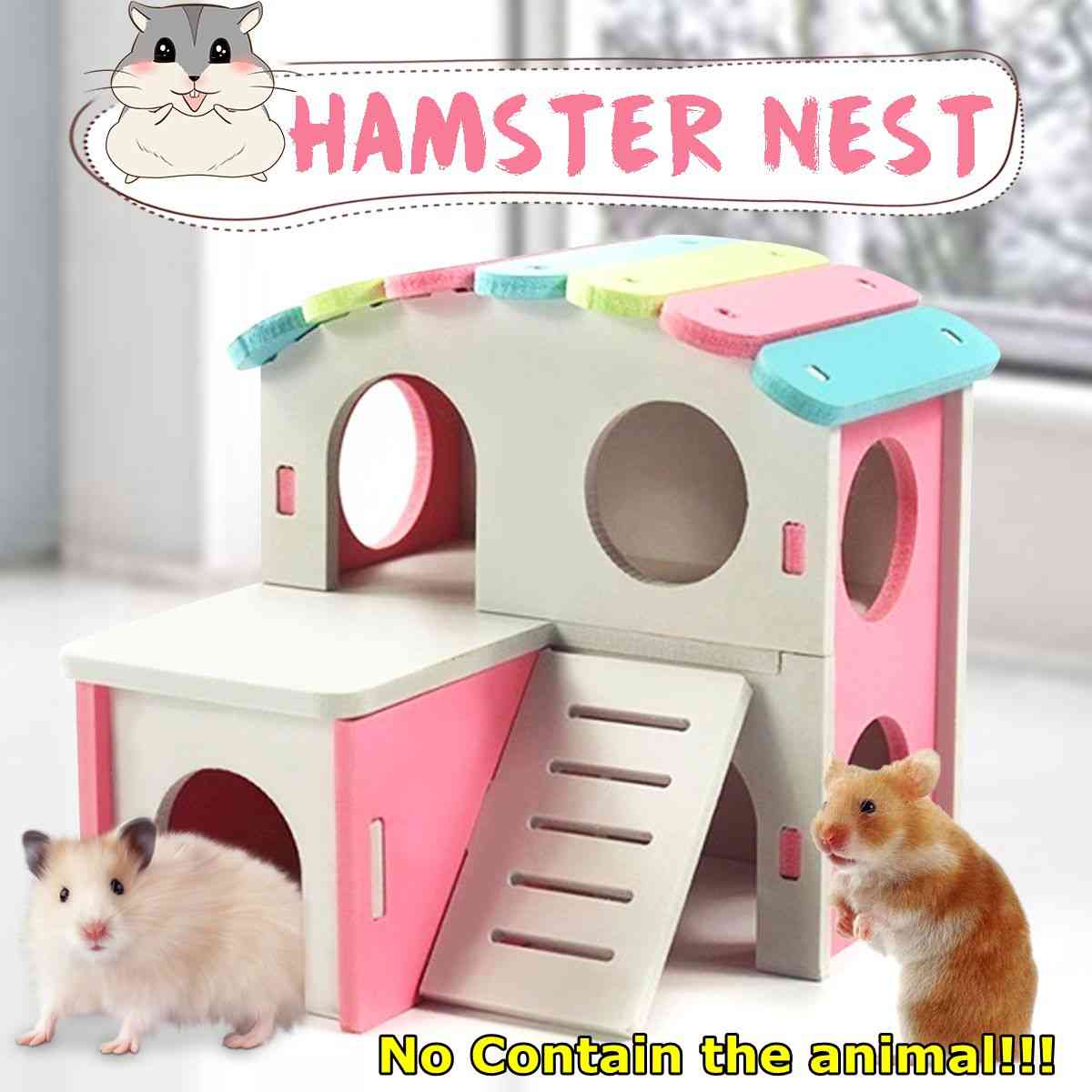 Productos de escalera de plataforma de visualización de casa de mascotas, nido de casa de hámster con balancín de madera - 1