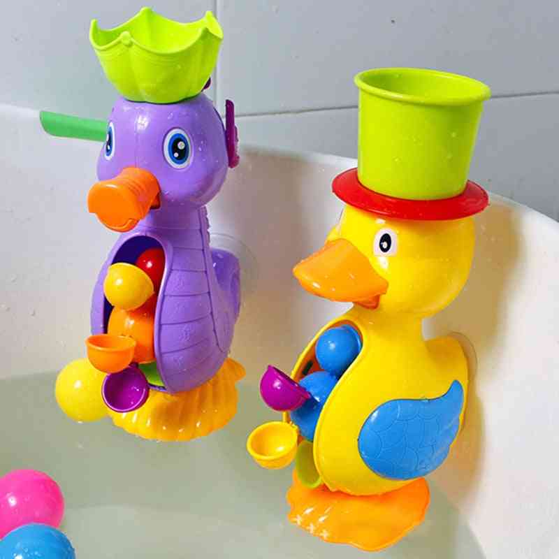 Simpatica anatra gialla, rubinetto a forma di elefante, ruota idraulica, giochi con acqua da bagno, set da 4 pezzi