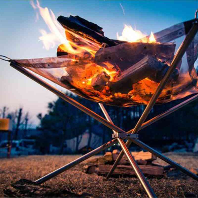 Outdoor Portable Fire Rack, Folding Table Grill Stainless Steel Point Charcoal Stove, Super Light Grid Heating