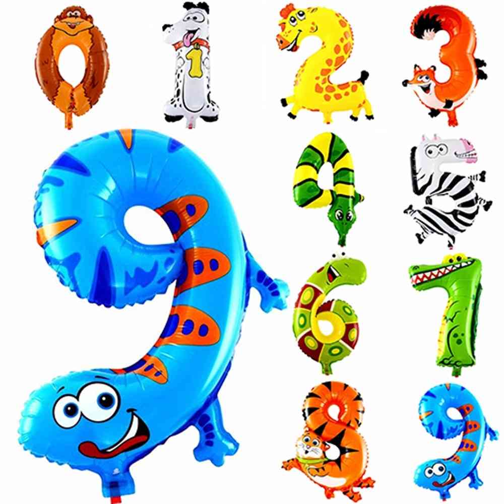 Animal Cartoon, Number Foil Balloons Party Hat For Kids Birthday Party
