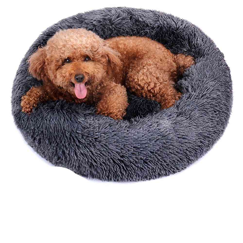 Round Plush Dog Bed - House Dog Mat, Winter Warm Sleeping