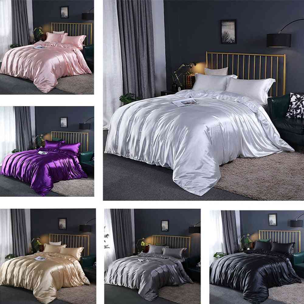 Satin Silk Luxury Queen King Size Bed Set Quilt Duvet Cover Linens And Pillowcase For Single Double Bedclothes