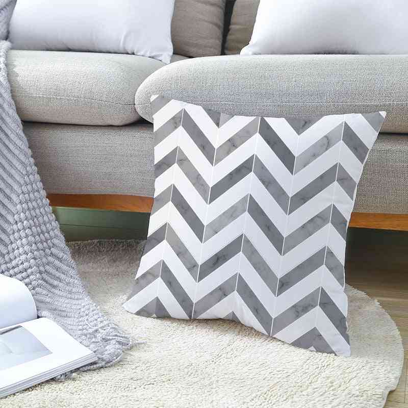 Black And White Polyester Throw Pillow Case Striped Dotted Grid Triangular Geometric Art Cushion Cover, Geometric Cushion Cover