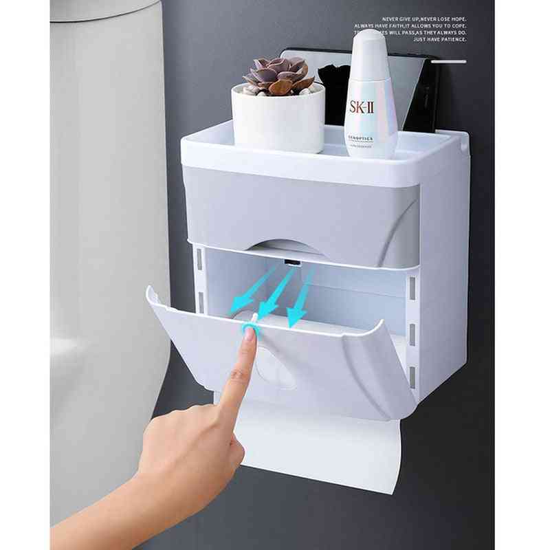 Waterproof Bathroom Toilet Paper Holder, Kitchen Wall Mounted Storage Organiser Tissue Box Roll Holder Tissuebox Dispenser