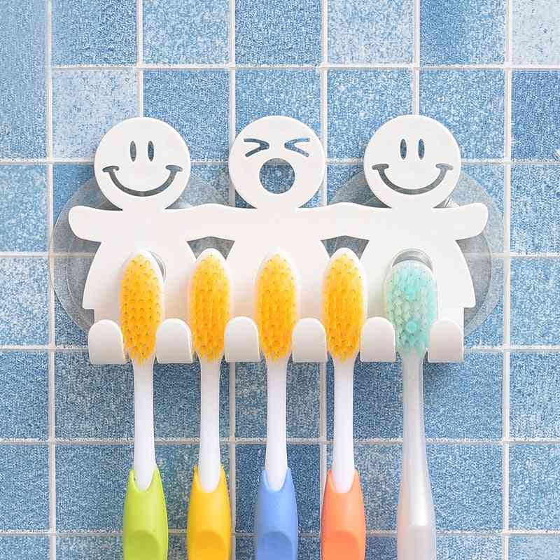 Wall Mount Smiling Face 5 Position Toothbrush Holder, Rack And Stand Organizer