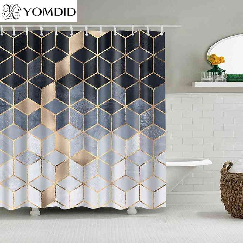 Marble Pattern Geometric Printed Waterproof Bath Shower Curtains For Bathroom