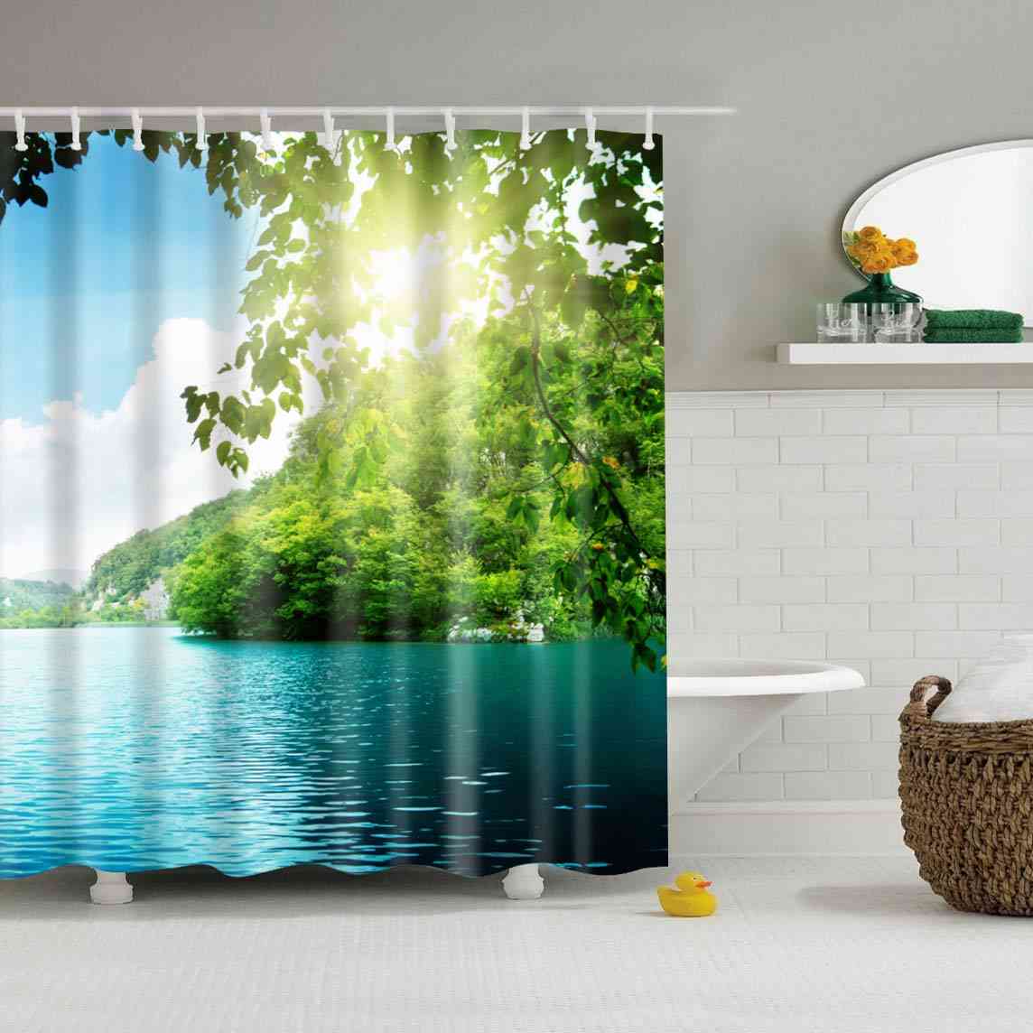 Waterproof Polyester Fabric 3d Forest Style Bath Curtain For Bathroom