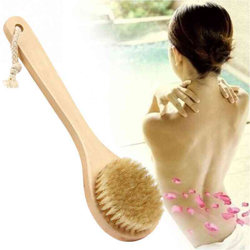 Wooden Handle Scrub Skin Massage Shower Body Bath Brush, Round Head Bath Brushes