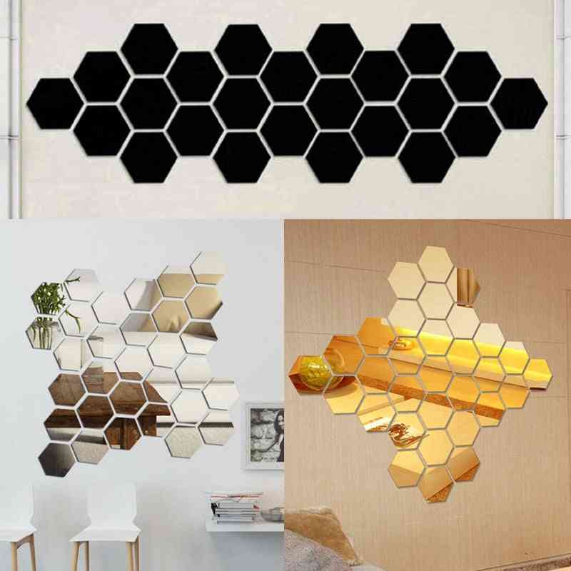 Hexagonal 3d Decorative Mirror Wall Stickers For Living Room, Restaurant