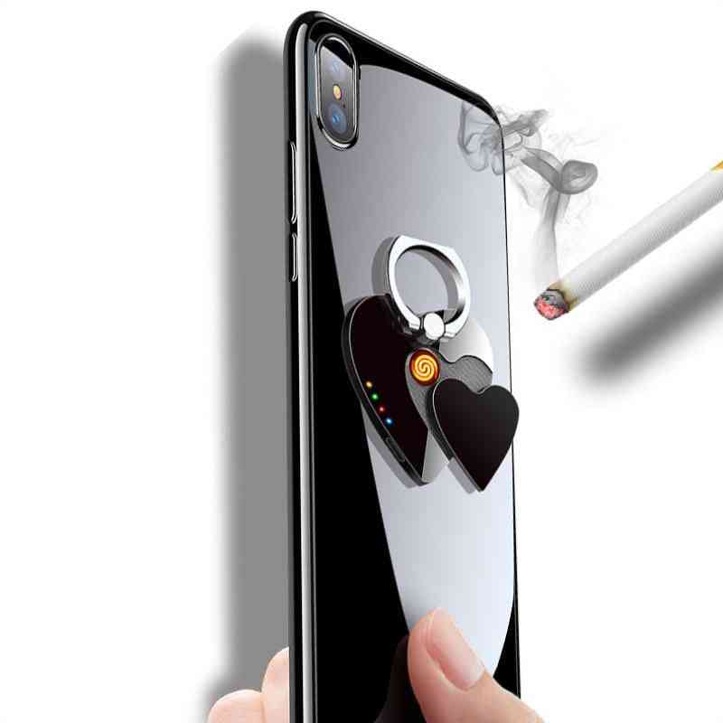2 In 1, Creative Usb Cigarette Lighter With 360 Degree Mobile Ring Holder