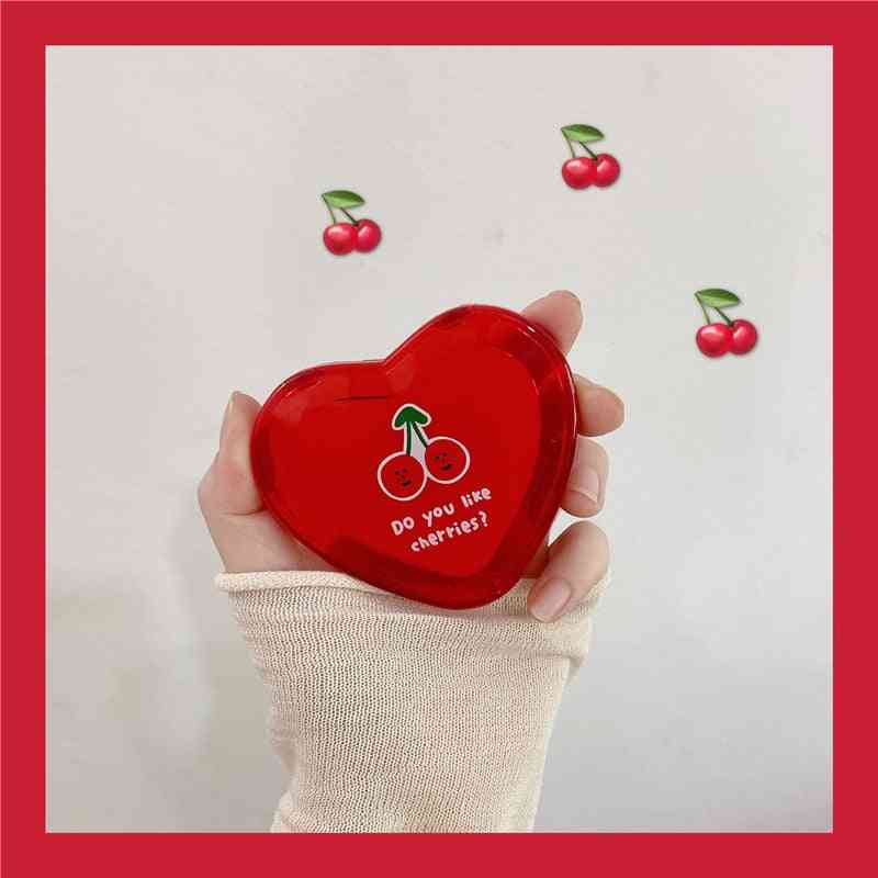 Mini Portable Double Sided Folding Heart Shaped Cherry Makeup Pocket Mirror