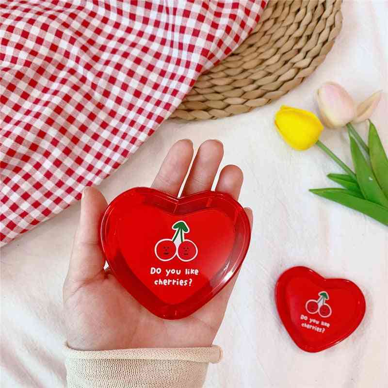 Mini Portable Double Sided Folding Heart Shaped Cherry Makeup Pocket Mirror