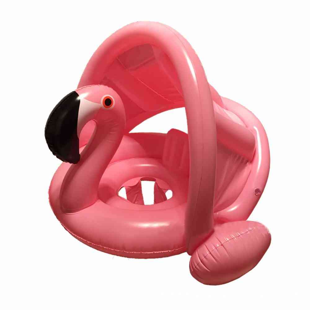 Baby Inflatable Flamingo Pool Float With Canopy, Swimming Ring With Safety Seat Infant Floaty, Toddler Swimming Pool Float