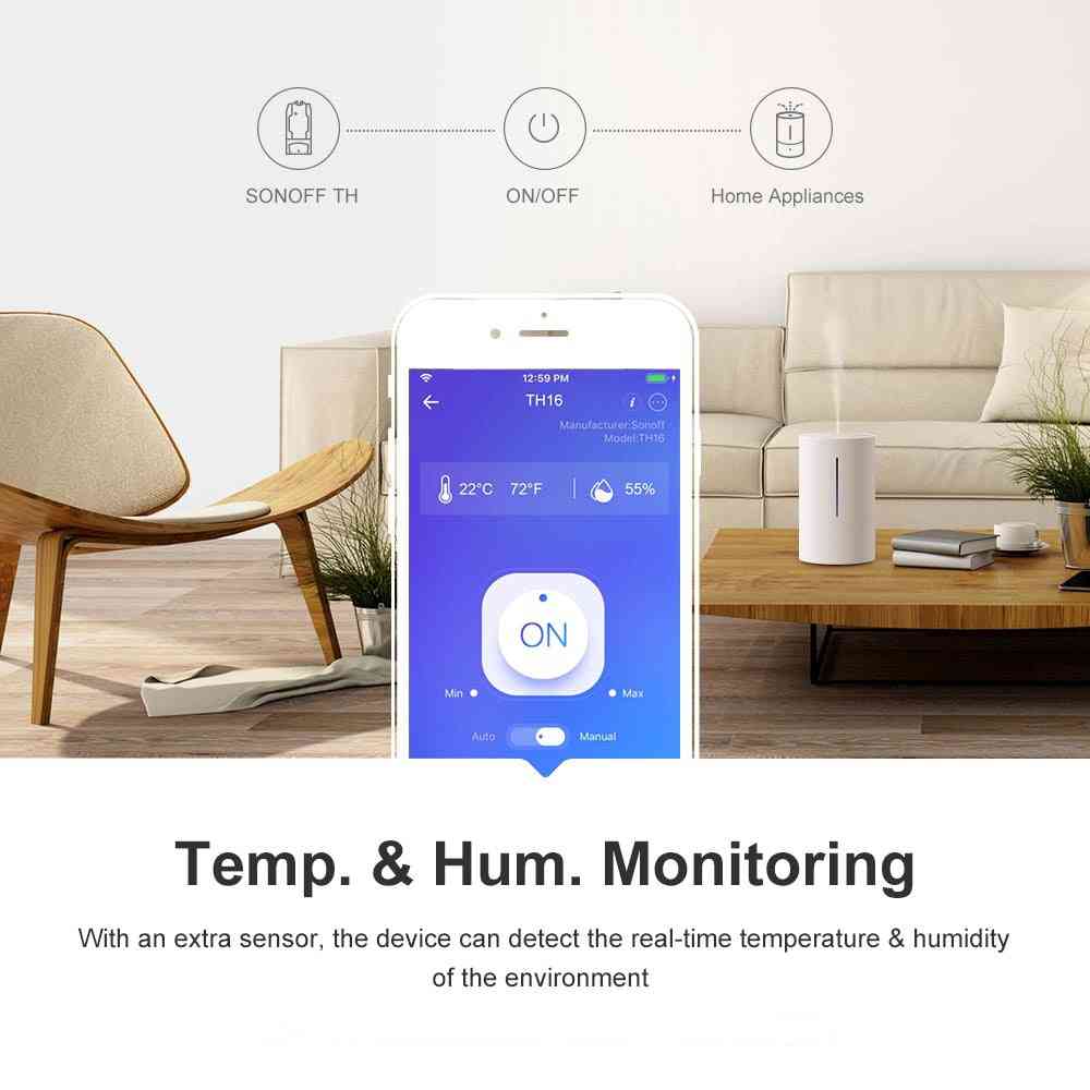 Th16 smart wifi-bryter overvåker temperaturfuktighet - hjemmeautomatiseringssett fungerer med alexa google home - th16 med ds18b20