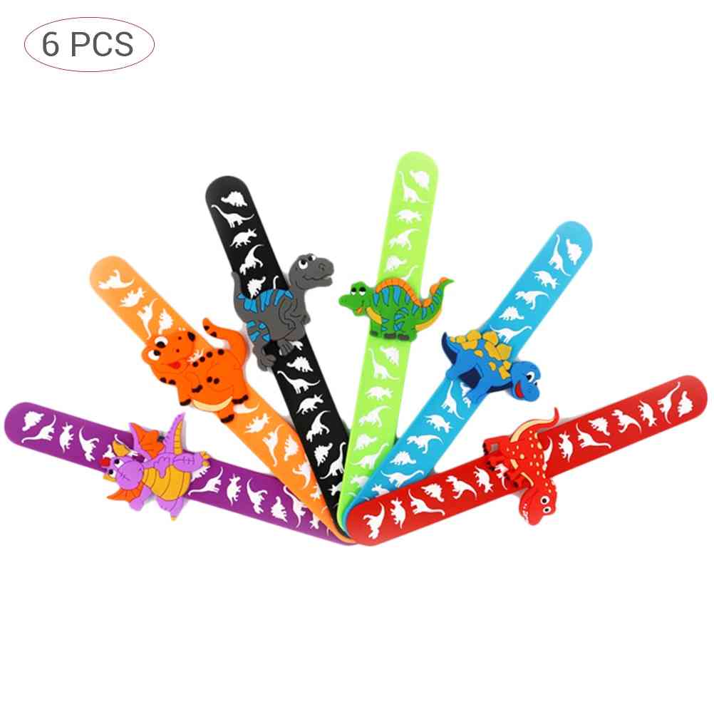 6pcs bracelet en caoutchouc de dinosaure en caoutchouc-bracelet pour enfants flexible wrap slap enfant bracelet cadeau de noël (comme sur la photo) -