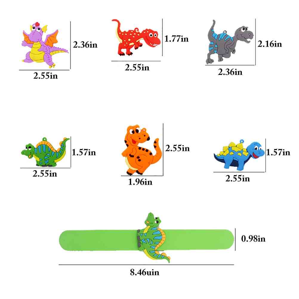 Pulseira de borracha de dinossauro de 6 peças - pulseira infantil envoltório flexível tapa pulseira de enfant presente de Natal (conforme foto mostrada) -