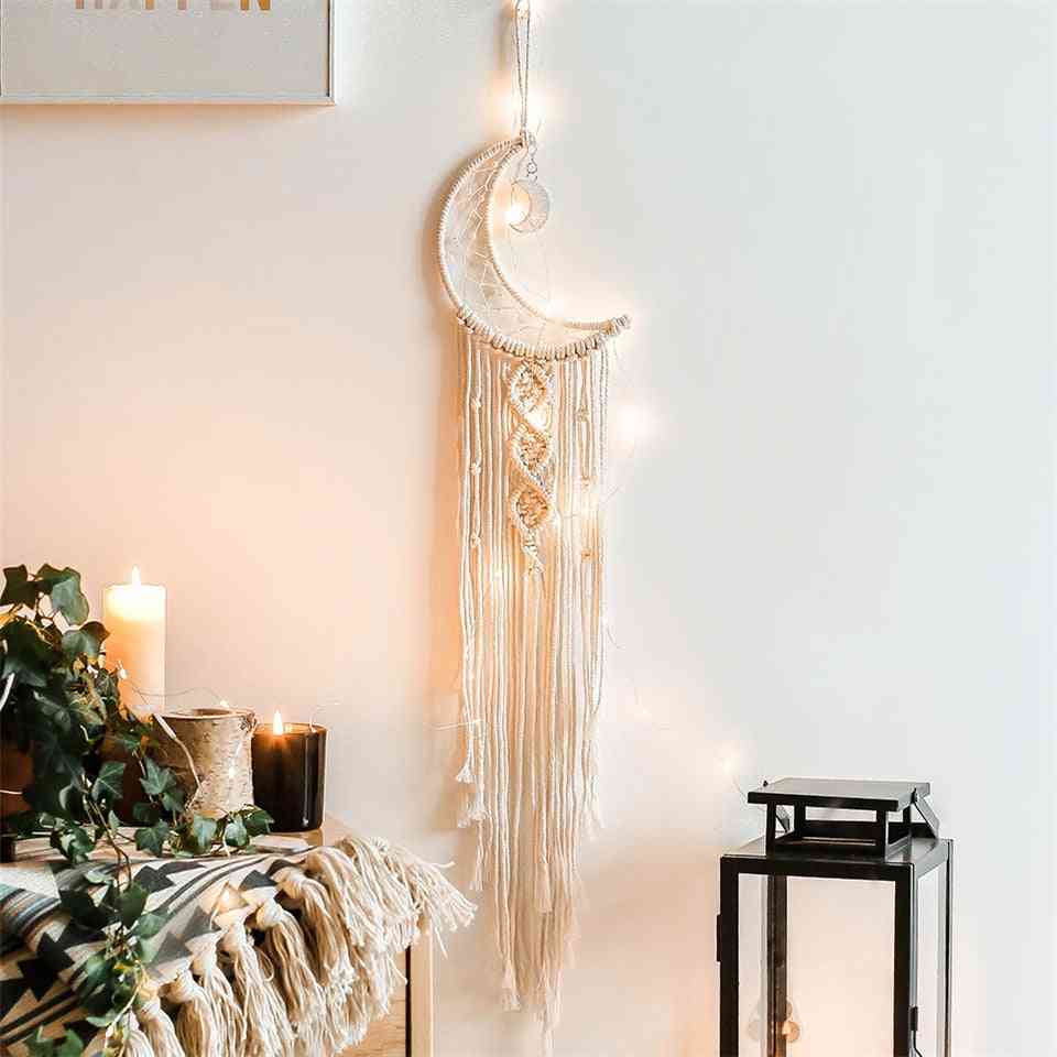 Tapiserie mandala moon dreamcatcher nástěnná dekorace - boho tkané pletené tapiserie domácí dekorace